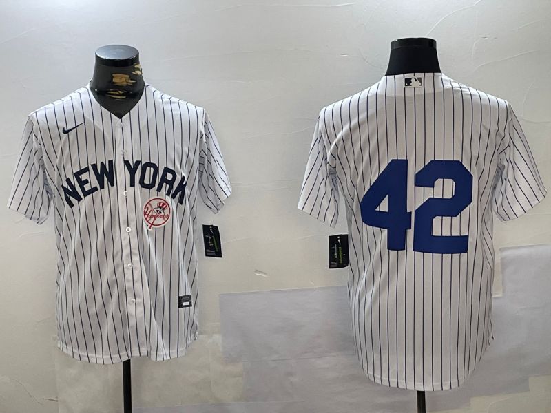 Men New York Yankees #42 No Name White Stripe Fashion Nike 2024 MLB Jersey style 3